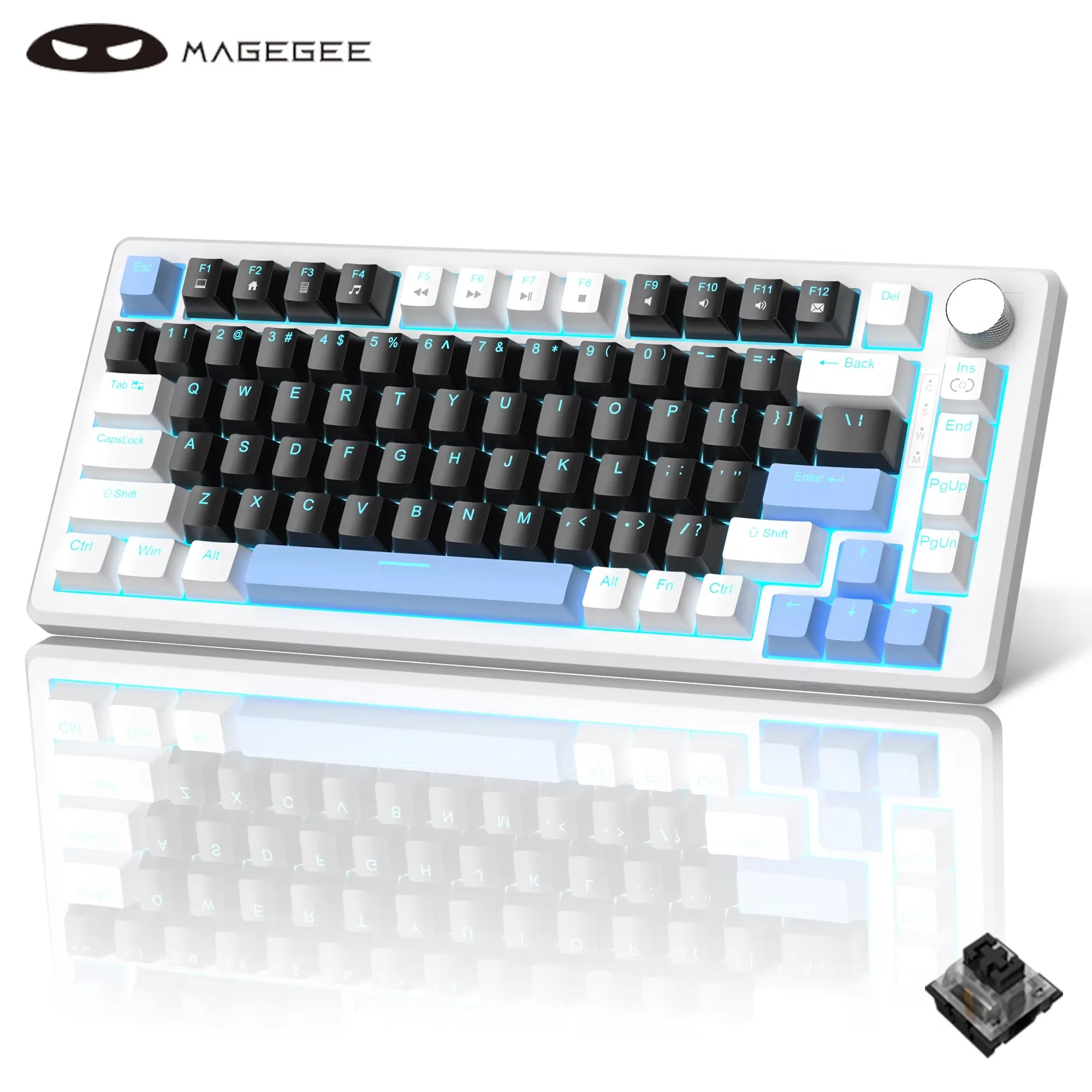 Keyboard Gaming MageGee 75% Mechanical  with Knob Control, Blue Backlit Wired Gaming Keyboard Red/Yellow Switch for PC Windows
