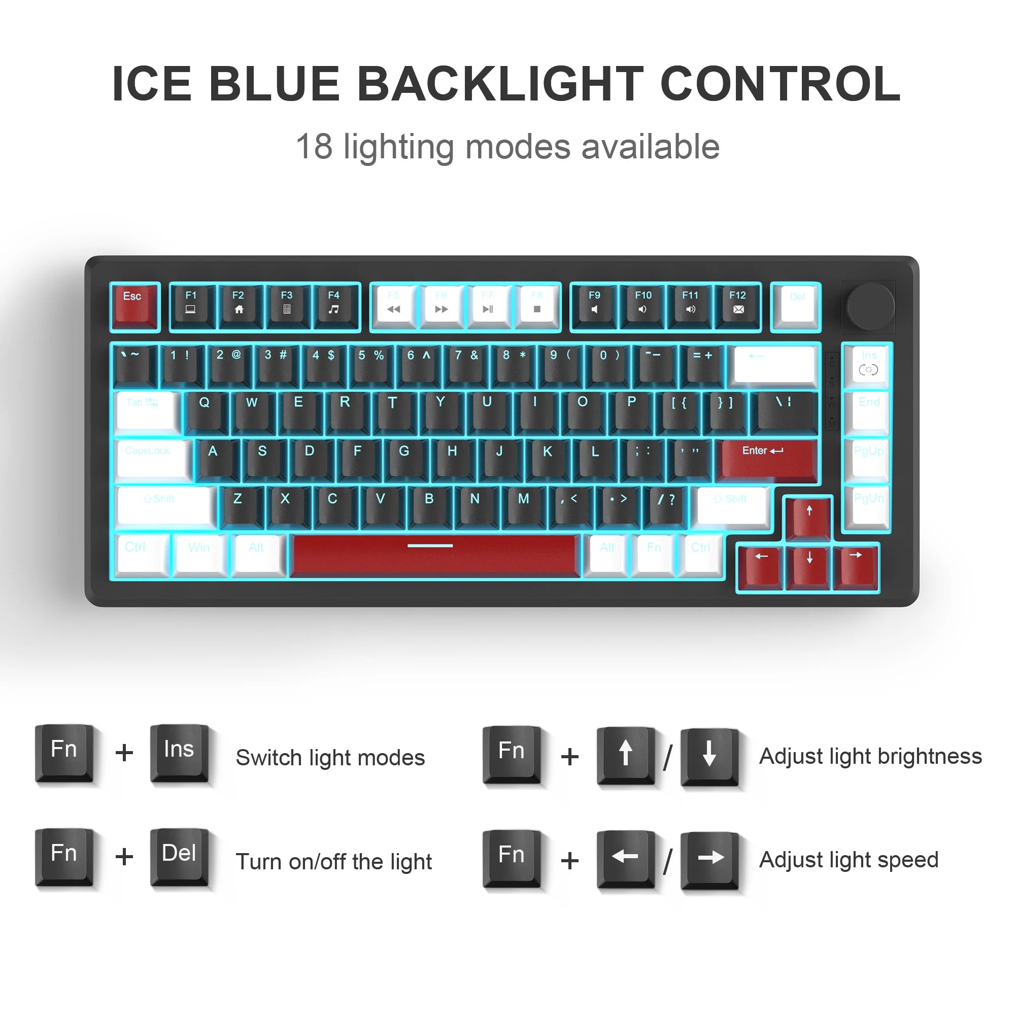 Keyboard Gaming MageGee 75% Mechanical  with Knob Control, Blue Backlit Wired Gaming Keyboard Red/Yellow Switch for PC Windows